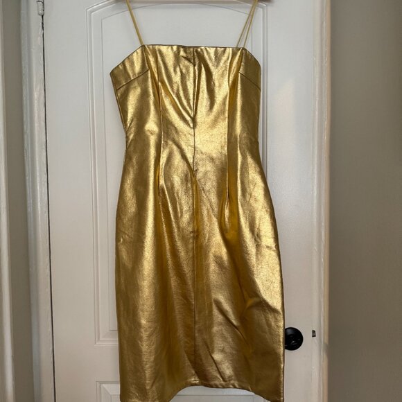 Fashion Brand Company Gold Metallic Pleather Dress size L *with matching gloves* - Picture 3 of 4